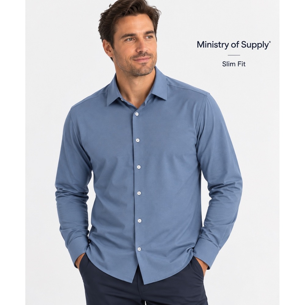 Ministry of Supply Apollo Shirt Mens XL Slim Blue Long Sleeve Button Down Tech